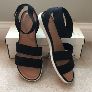 Black elastic ankle strap sandals
